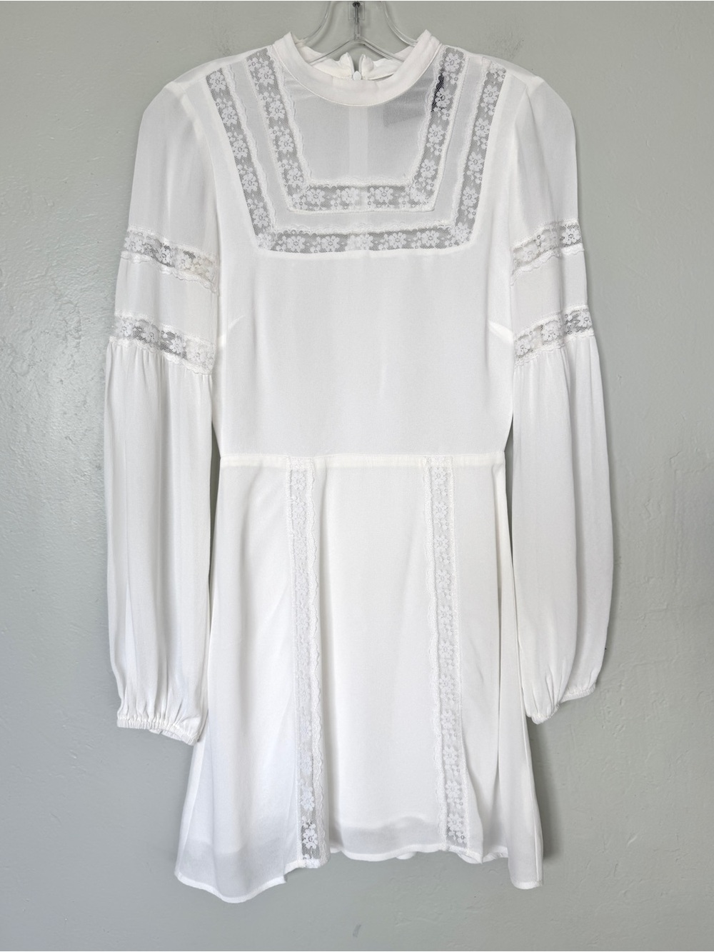 Reformation White Lace-Trim Long Sleeve Mini Dress